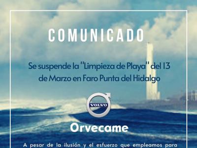 Suspendido el encuentro para la limpieza de playa en Tenerife con Ecomar y Volvo Orvecame. 