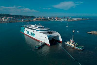 Botado en Gijón el Eleanor Roosevelt, nuevo fast ferry a GNL de Baleària 