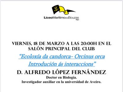 Liceo Marítimo de Bouzas /Vigo). Conferencia del biólogo marino Alfredo López Fernández, sobre las orcas y sus interáctuaciones