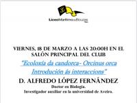 Liceo Marítimo de Bouzas /Vigo). Conferencia del biólogo marino Alfredo López Fernández, sobre las orcas y sus interáctuaciones